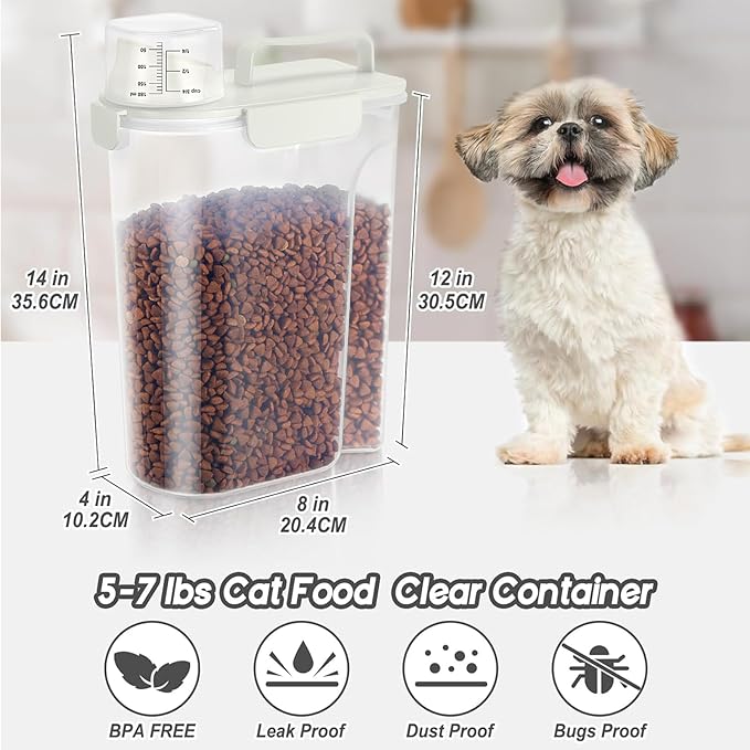 LEAWALK 5Lbs Airtight Cat Dog Food Storage Container with Upgraded Large Nozzle BPA-Free, Pet Food Storage Containers for Rice, Grain, Pet Food, Flour, Dog Treat Storage (White & Black, 5L-2pack)