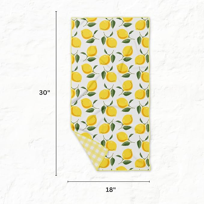 HALL & PERRY Kitchen Tea Towel, Ultra Soft, Quick Dry Microfiber Dish Cloths - 18"x30" Premium Quality Waffle Towel - Stripes and Plaid, Lemon Yellow & Checks (1, Reese)