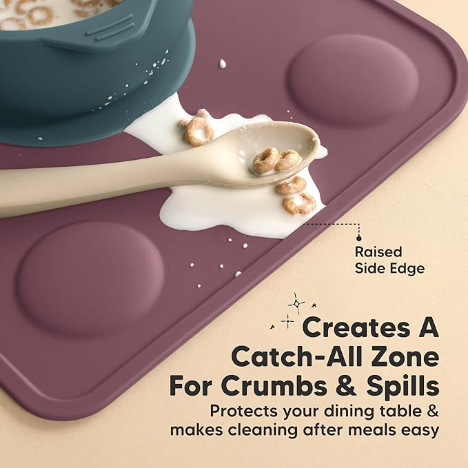 KeaBabies 2pk Silicone Placemats for Toddlers, Kids - 12x9 Non Slip Suction Baby Silicone Placemat for Restaurants, Dining Table,Travel, Easy to Clean, Food Grade/BPA-Free,Small Baby Table Mat(Rocky)