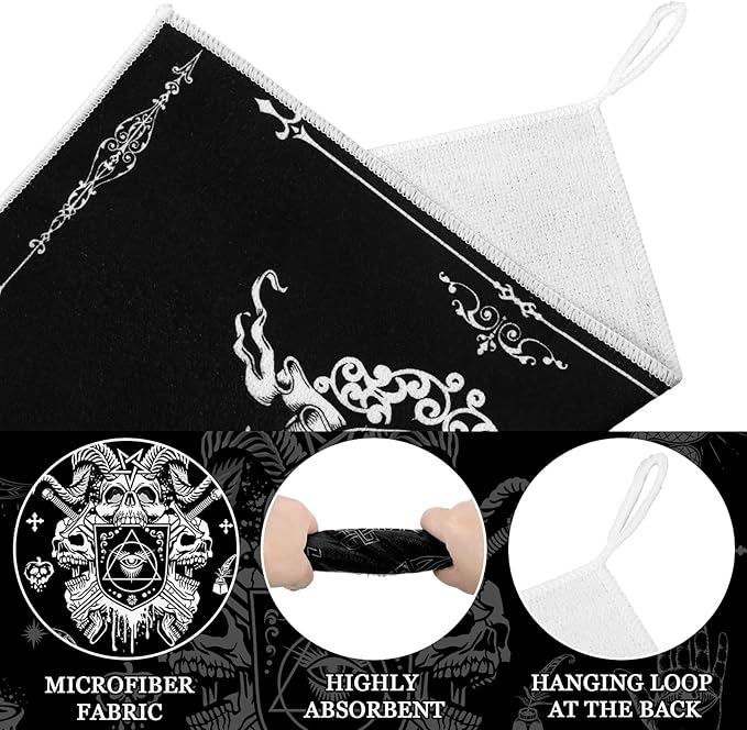 Bencailor 6 Pcs Retro Kitchen Towels 15.7 x 23.6 Inch Farmhouse Vintage Hand Towels Decorative Absorbent Dish Cloth for Bathroom Decor for Cooking Baking Cleaning(Black,Gothic)