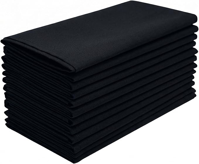 Restaurant Cloth Napkins Set of 12 Pack, Dinner Napkins Cloth Washable 20 x 20 Ins, MJS Commercial Quality, Reusable Table Napkins Cloth, Non-iron, No Fade, Easy to Remove Stains, Carbon Black