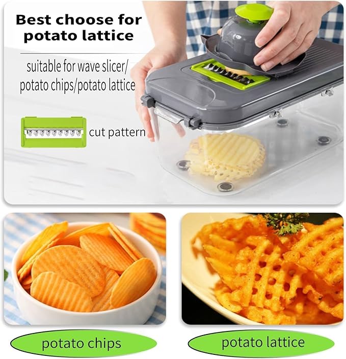 Miibox Vegetable Chopper with Container 22-in-1 Veggie Choppers and Dicers Food Chopper Cutter for Onion Tomato Multi Kitchen Tool with Lemon Squeezer -13 Blades,Grey