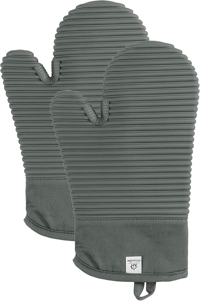 Extra Long Silicone Oven Mitts | Heat Resistant 500°F BPA-Free Food Grade Silicone Kitchen Mittens | 2-Piece Set of Oven Gloves Kitchens