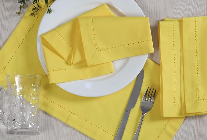 ALPHA Living HOME Cotton Cloth Napkins Set of 12, 18x18 Cotton Napkin Cloth Washable, Soft, Reusable Napkins for Wedding, Parties, Christmas, Thanksgiving, Everyday Use (Yellow)