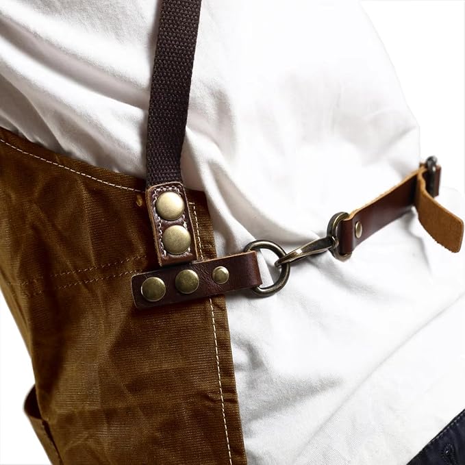 Midkit Utility Apron Adjustable Cross-Back Straps Multi-Use Portable 8oz Waxed Canvas Aprons With 5 Tool Pockets Fits M- 3XL