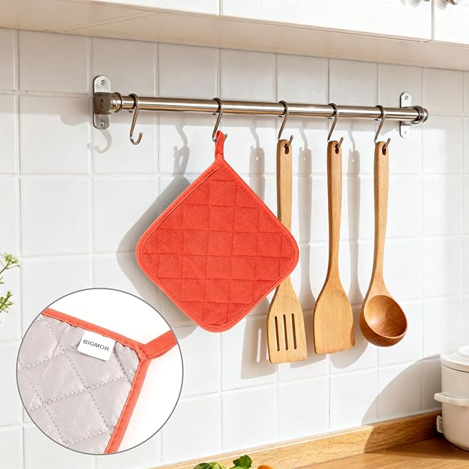 5 Pack Pot Holders for Kitchen Easy-Care Cotton Machine Washable hot Pads for Kitchen for Cooking and Baking Oven Orange