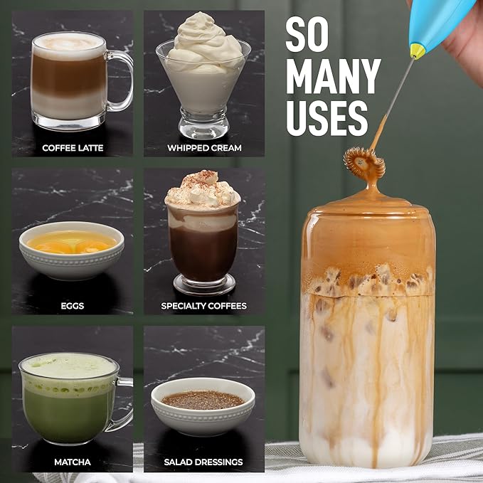 Zulay Kitchen Powerful Milk Frother Wand - Ultra Fast Handheld Drink Mixer - Electric Whisk Foam Maker for Coffee, Lattes, Cappuccino, Matcha & Creamer