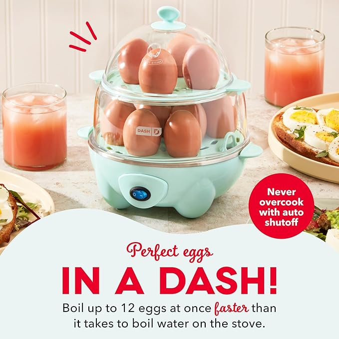 Dash Deluxe Egg Cooker - Boiler, Poacher & Steamer - Includes Measuring & Recipe Guide - Dishwasher Safe - BPA Free - Holds 12 Eggs, Aqua