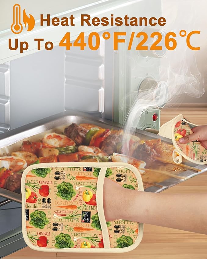 Swooflia 100% Cotton Pot Holders 2 Pack Set for Kitchen with Pockets - Cute 440°F Heat Resistant Oven Hot Pads Heavy Duty for Countertop Home Cooking Baking Microwave BBQ Vegetables