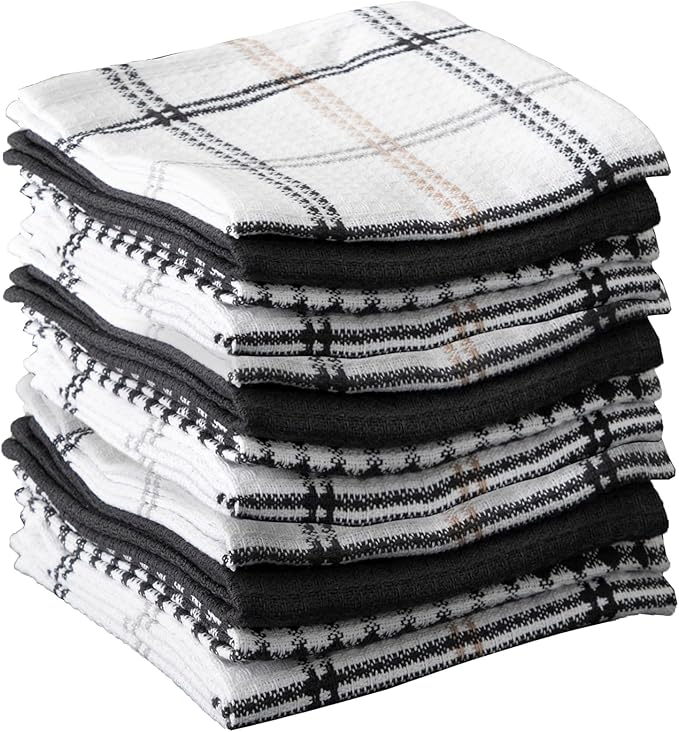 T-Fal Premium Waffle Dish Cloths: Highly Absorbent, Super Soft Long Lasting - 100% Cotton, 12"x13" Towel for Cleaning & Drying, (12-Pack), Neutral
