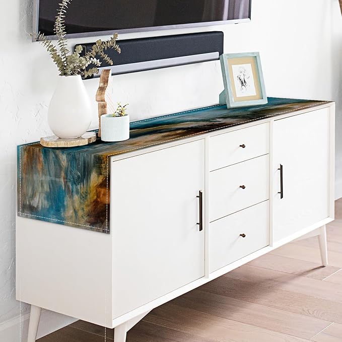 Teal Black and Brown Table Runners Rustic Farmhouse Linen Table Runners Abstract Modern Art Coffee Table Runner for Kitchen Dining Table Home Party Decor (Teal Brown, 13"x 36")