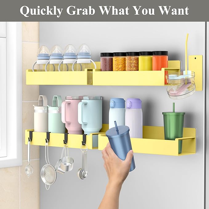 HuggieGems Magnetic Water Bottle Holder for Refrigerator, Cup Holder Organizer for Stanley and Tumbler for Kitchen, 4 Pack, Yellow