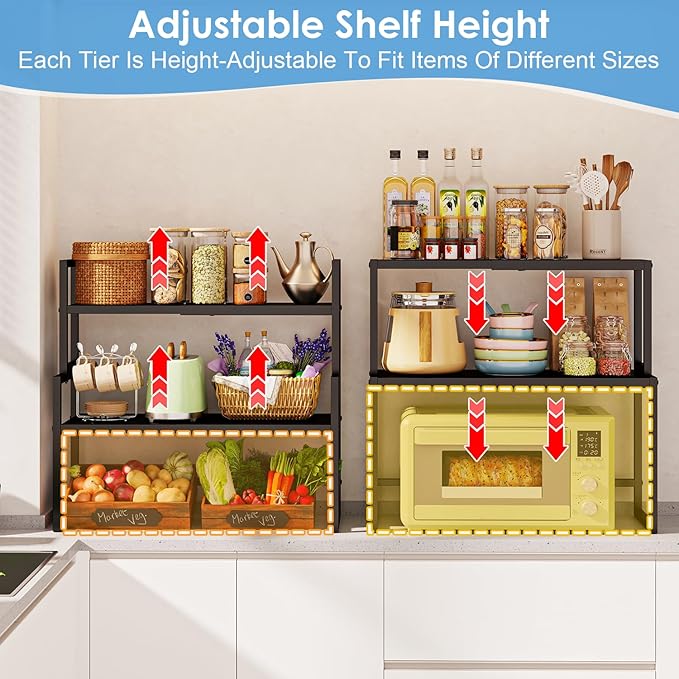 2 Pack Expandable Cabinet Countertop Shelves (Small + Large), Heavy Duty Metal Shelves Organizers For Kitchen Cabinet Countertop Storage, Adjustable Storage Shelf Organizer For Kitchen Cabinet Pantry