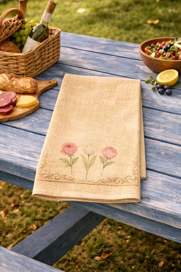 Easter Gift Kitchen Microfiber Waffle Tea Towels Set of 2 Absorbent & Fast Drying Dish Cloths for Cleaning,Vintage Floral Herbs Boho,Decorative Hand Towels for Bathroom, 20x28" (VintageTulip Roses)