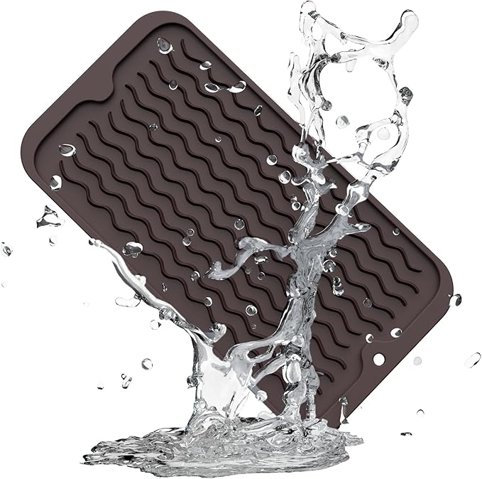 ZLR Silicone Sponge Holder & Sink Caddy Tray (6" x 12") - Narrow Dish Drying Mat for Kitchen Counter - Waterproof Soap Dispenser Organizer, Non-Slip Bathroom Vanity Tray (Coffee)