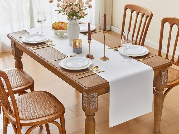 YATOJUZI White Table Runner Seasonal Kitchen Dining Coffee Table Decoration 95 Inches Long Waterproof Neutral Farmhouse Rustic Table Runner Christmas Neutral Home Wedding Party Decor 16x95Inch