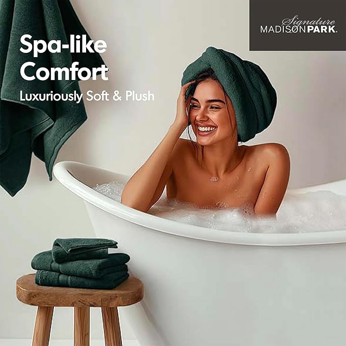 Madison Park 800GSM Bath Sheet Towel Oversized 34" x 68" 2 Pack 100% Cotton Bath Towel Set Highly Absorbent Hotel Spa Quality for Bathroom, Dark Green