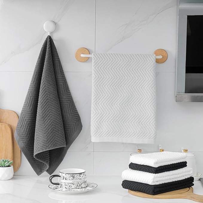 100% Cotton Kitchen Towels and Dishcloths Set, Pack of 8 Super Absorbent 16" x 25" Kitchen Towels and 13" x 13" Dish Cloths (400 GSM)