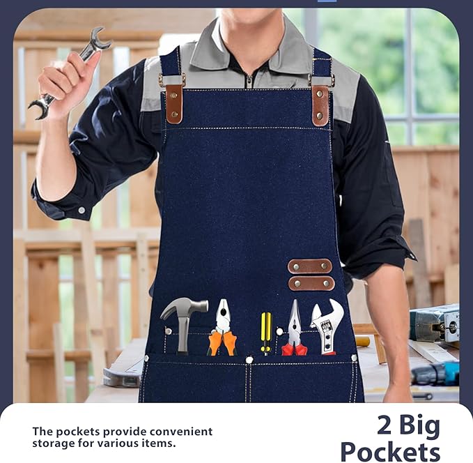 Apron for Men Women, Chef Apron with Adjustable Neck Strap, Heavy Duty Apron with Pockets, for Cooking, Gardening