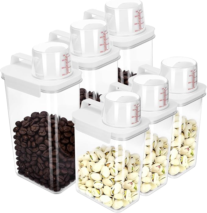 EUBUY 6 Pcs Rice Airtight Storage Container, Rice Container with Measuring Cup & Pour Spout, BPA Free Clear Plastic Kitchen and Pantry Organization Bin for Grain, Flour, Sugar, Oatmeal, Dry Pet Food