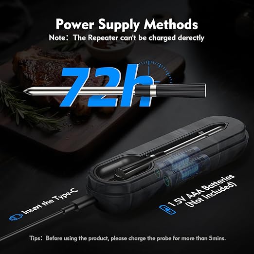 Unique Wireless Meat Thermometer, Accurate Temperature Detection Probe, 500FT Remote Monitoring, Dual Alarm, Cooking Meat Thermometer Wireless for Grilling, Smoking, Oven, BBQ, Rotisserie