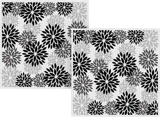 Artoid Mode Black Dahlia Floral Kitchen Dish Cloths, 12x12 Inch Quick Dry Microfiber Dishcloths for Kitchen Premium Dish Rags Set of 2