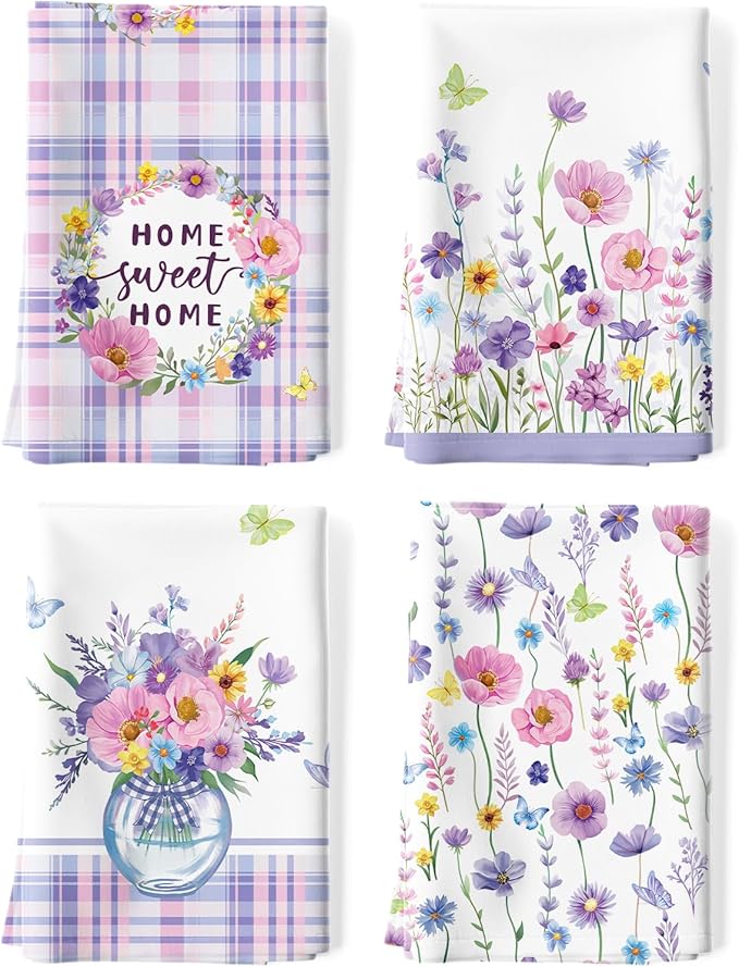 Spring Summer Butterfly Tea Towels, Cotton Kitchen Towel 18.9 × 27.5 inch, Quick Drying Dish Cloth for Party Anniversary Holiday Decoration, Housewarming Gifts for Mom