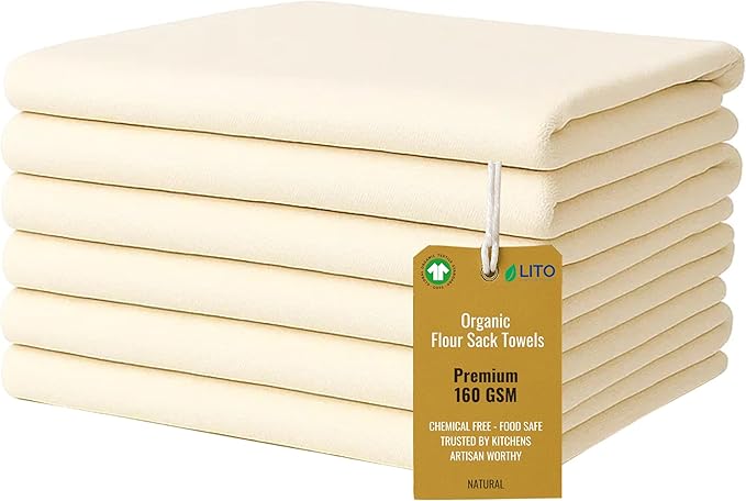 Flour Sack Towels | Tea Towel for Crafts| Kitchen Dish Cotton Blank Towel for Embroidery| Baking Bread Proofing Linen Cover| Super Absorbent Quick Dry| 6 Pack 28"x28" Natural