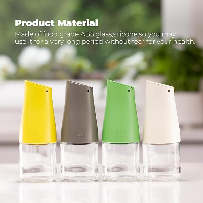 Zuutii Olive Oil and Vinegar Dispenser Set, 5.8Oz Glass Oil Bottle Set for Kitchen, Soy Sauce Bottle with Drip-Free Spout, Auto Flip and Dishwasher Safe, Dark Gray