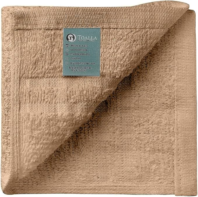 100% Cotton Washcloths 60 Pack|700 GSM|Soft Face & Body Washcloths|Highly Absorbent|12 x 12 Inches|Coffee