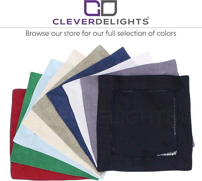 CleverDelights White Hemstitch 6" Cocktail Napkins - 12 Pack - 55/45 Linen Cotton Blend