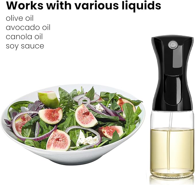 Mistifi Oil Sprayer for Cooking, 150ml Glass Olive Oil Sprayer, Fine Mist Spray Bottle for Air Fryer, Nonstick Frying, Salad, BBQ, Refillable Kitchen Oil Dispenser(150ml Black Head)