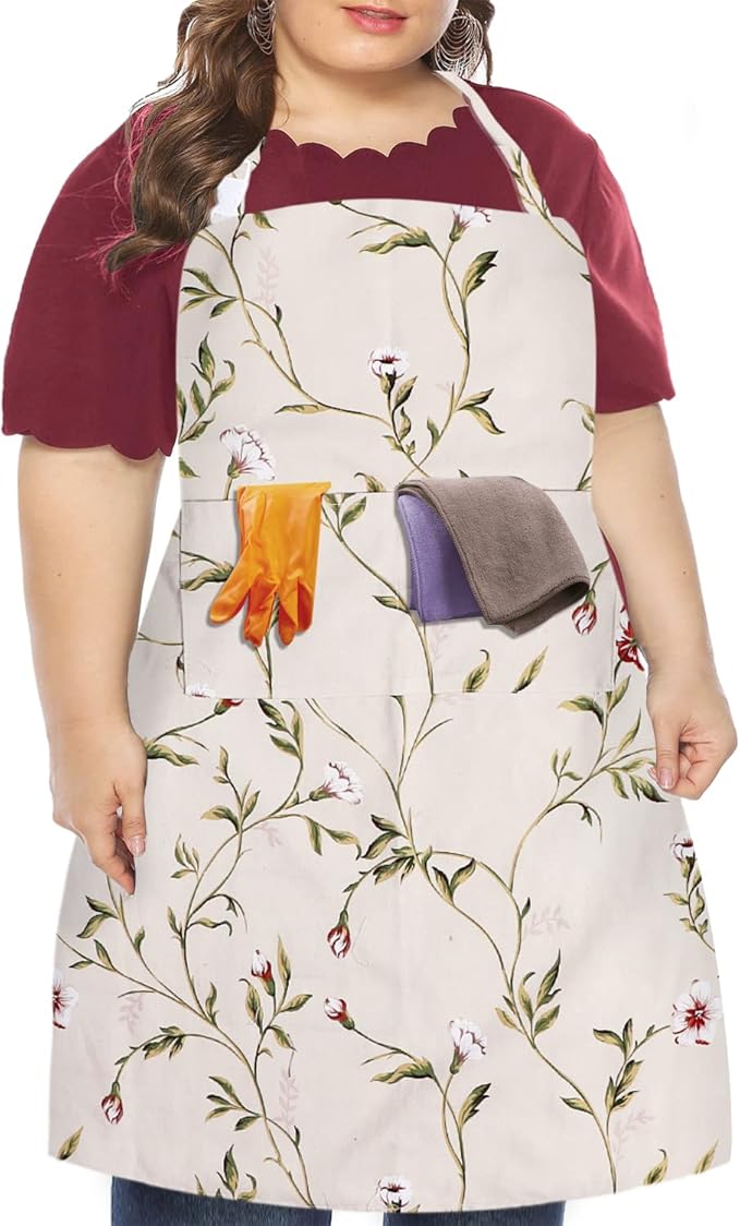 LOLOMLO Oversize Canvas Cotton Apron, Extra Large Aprons with Long Strap, Adjustable Neck Tear Resistant Plus Size aprons