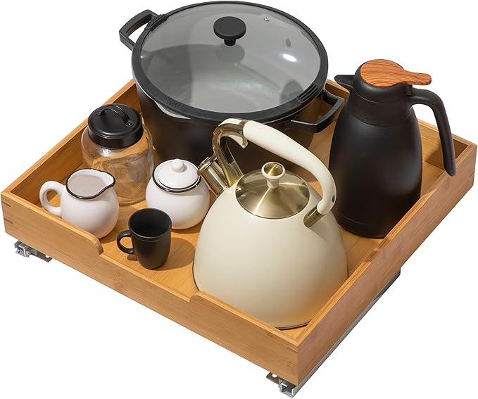 HOLDN’ STORAGE Bamboo Wooden Pull out Cabinet Organizer 22"W x 21"D Requires At Least a 23.25"W x 21"D Cabinet Opening W/Lifetime Limited Warranty, Bamboo Tray and Heavy Gauge Metal Rails