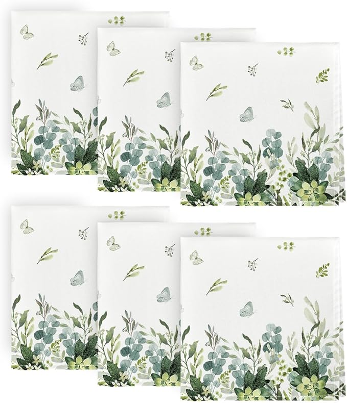 Horaldaily Spring Summer Cloth Napkins 18 x 18 Inch, Eucalyptus Floral Party Dinner Decoration Washable Napkins Set of 6