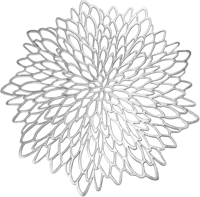 AdasBridal Silver Round Placemats for Dinner Table Set of 6 Hollow-Out Vinyl Place Mats for Kitchen Table Decor Wedding Accent Centerpiece Table Mats