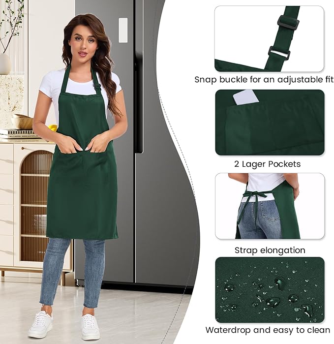 2 Pack adjustable apron with 2 pockets for men and women, waterproof and oil Resistant