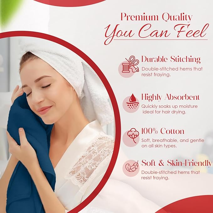RIVERSIDE 6 Pack Premium Hand Towels Set, 16x28 inches, 100% Ring Spun Cotton, 600 GSM, Soft, Quick Dry and Highly Absorbent, Towels for Bathroom, Kitchen, Gym, Spa - Navy Blue