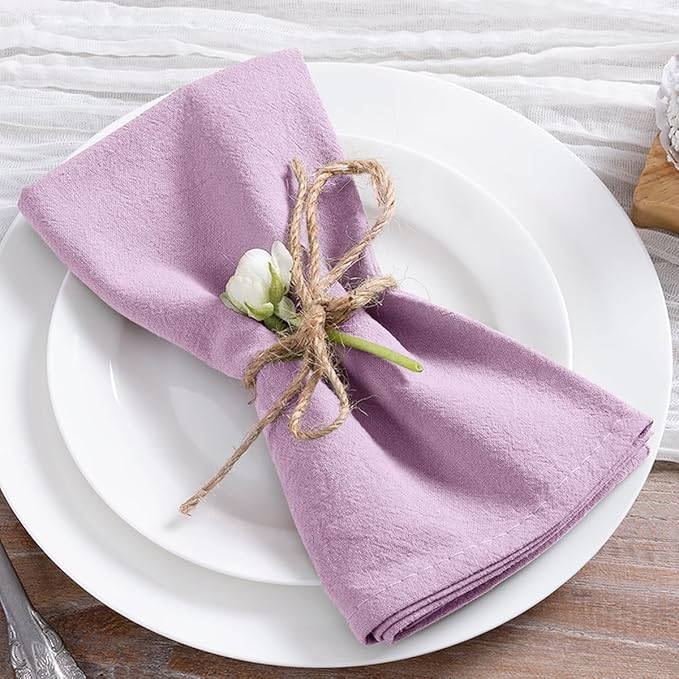 MLMC 4 Pack Lilac Purple Cloth Napkins Rustic Washable Cotton Linen Napkins Set of 4 17"x17" Lavender Reusable Dinner Napkins Cloth for Wedding Baby Shower Party Gathering Everyday Use