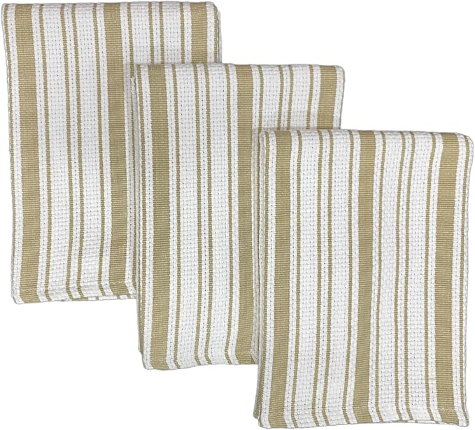 Kitchen Towels Set – Pack of 3 (20’’ x 30’’) Extra Large Premium Cotton Dish Towels for Kitchen – Basket Weave Towels – Absorbent – 100% Cotton – with Hanging Loop – Taupe