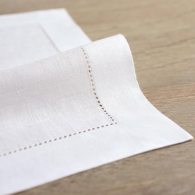 Solino Home Square Placemats Set of 4-100% Pure Linen White Cloth Placemats 14 x 14 Inch - Classic Hemstitch, Machine Washable Place Mats for Spring, Summer, Mothers Day, Memorial Day