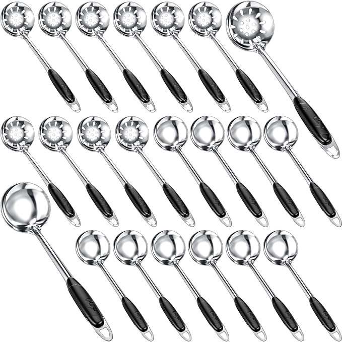 SiliFine 24 Pcs Portion Control Serving Spoons Solid and Slotted Stainless Steel Ladle Spoon 3oz Portion Scoops Cups for Kitchen Cooking Food Serving Utensils Set for Parties Buffets Home Hotels