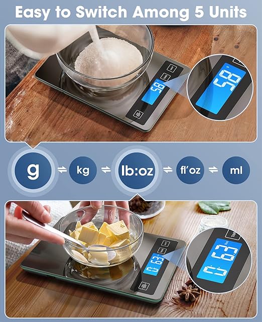 Nicewell Food Scale, 22lb Digital Kitchen Stainless Steel Scale Weight Grams and oz for Cooking Baking, 1g/0.1oz Precise Graduation,Tempered Glass