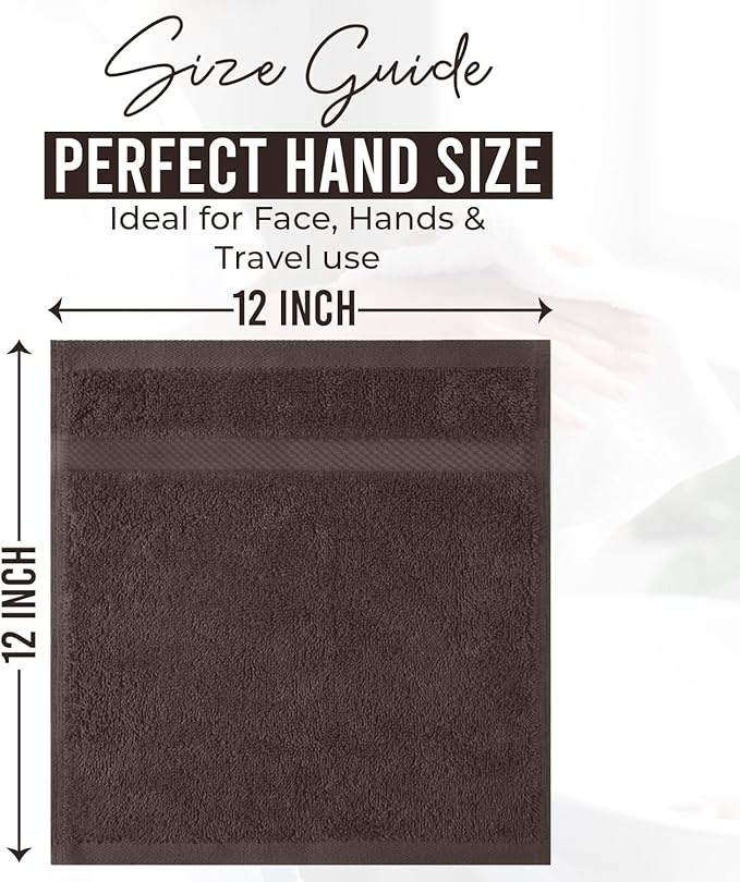 DAN RIVER 12-Pack Premium 100% Cotton Brown Face Towels for Bathroom - Reusable Face Wash Cloths for Showering 12x12 Inches - 550 GSM Super Soft & Absorbent Luxury WashCloths for Body, Spa & Gym