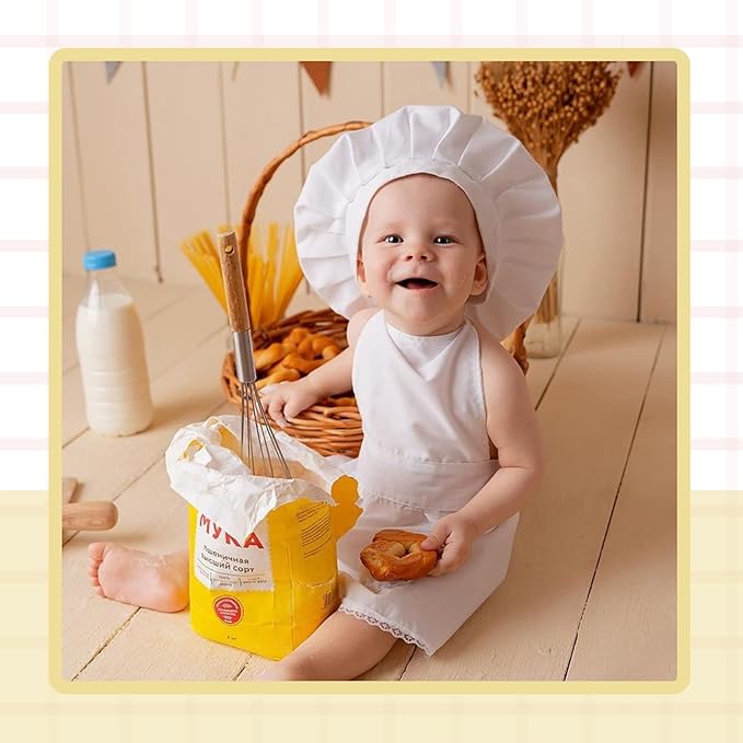 KHC-KHF Newborn Photography Prop Baby Chef Outfits Chef Hat Apron Set Infant Chef Costume Toddler Cosplay Costume Boy Girl