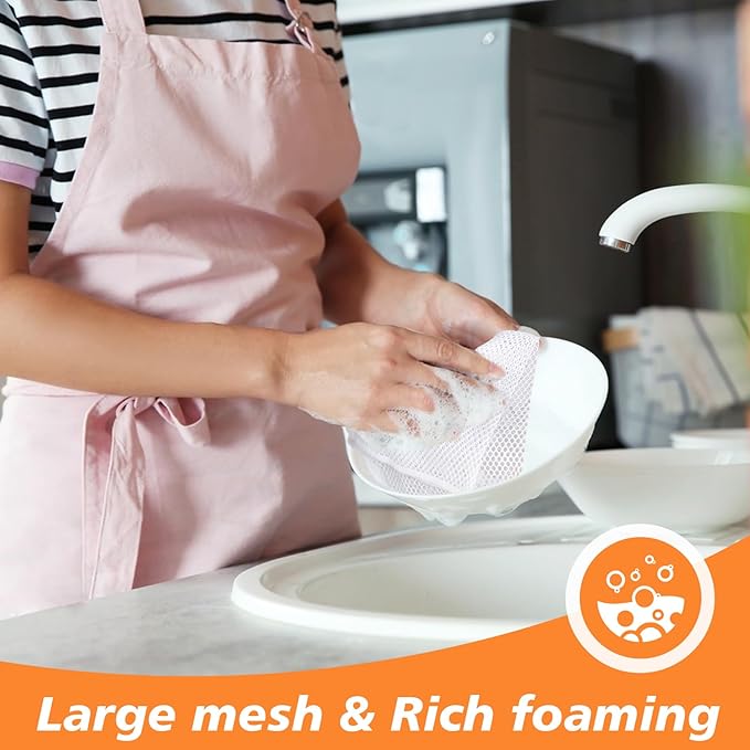 SUNLAND Netted Dish Cloths for Washing Dishes No Odor Dishes Scrubber for Kitchen-Fast Drying and Easy to Clean Mesh Dish Cloth 6 Pack 12Inch x12Inch White