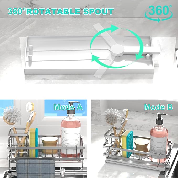 Sponge Holder for Kitchen Sink - Countertop Rustproof Stainless Steel, Kitchen Gadgets Accessories, Sink Caddy (Silver)