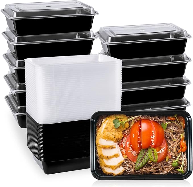 MUCHII 34 oz Meal Prep Containers With Lids, 30 Count To Go, Plastic Disposable Food Containers Microwave and Freezer Safe