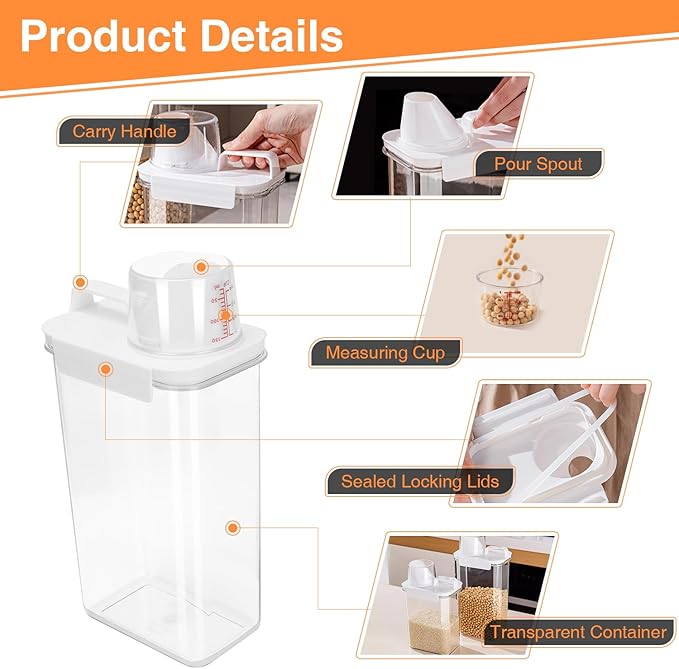 EUBUY 6 Pcs Rice Airtight Storage Container, Rice Container with Measuring Cup & Pour Spout, BPA Free Clear Plastic Kitchen and Pantry Organization Bin for Grain, Flour, Sugar, Oatmeal, Dry Pet Food