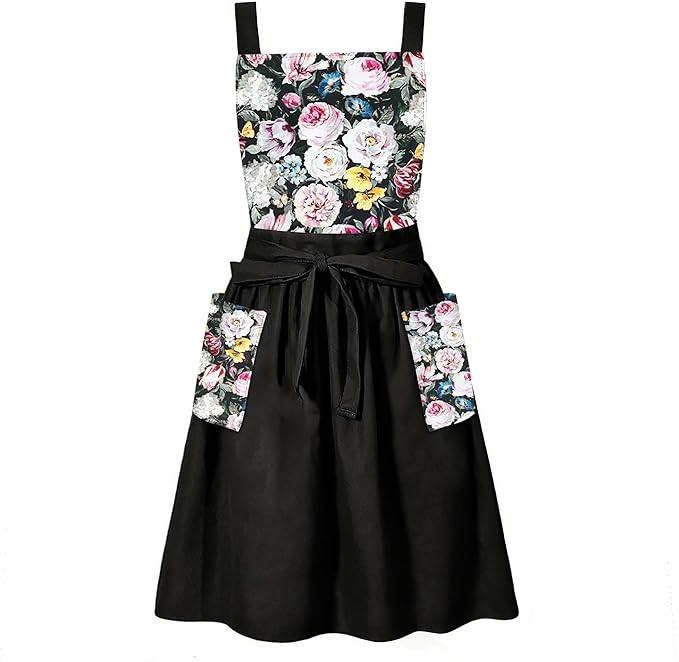 NEOVIVA Kitchen Aprons for Women with Pockets,Cooking Aprons for Women,Vintage Apron for Baking Gardening,Gifts for Mothers